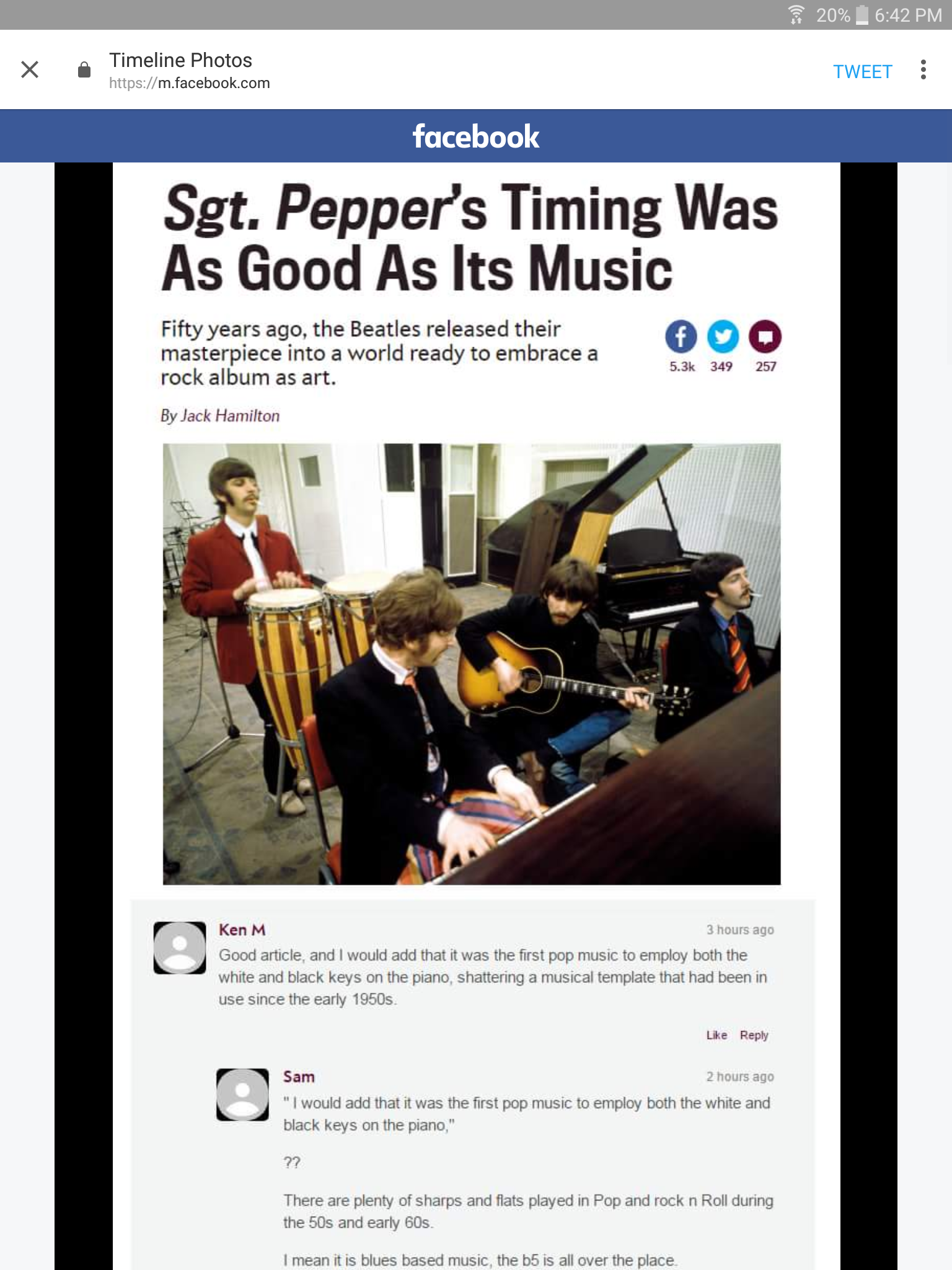 website - 2014 Pm X Timeline Photos facebook.com Tweet facebook Sgt. Pepper's Timing Was As Good As Its Music A Fifty years ago, the Beatles released their masterpiece into a world ready to embrace a rock album as art. By fack Dodchw wedbacks on the yth t