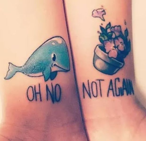 whale and bowl of petunias tattoo - Oh No Not Agan