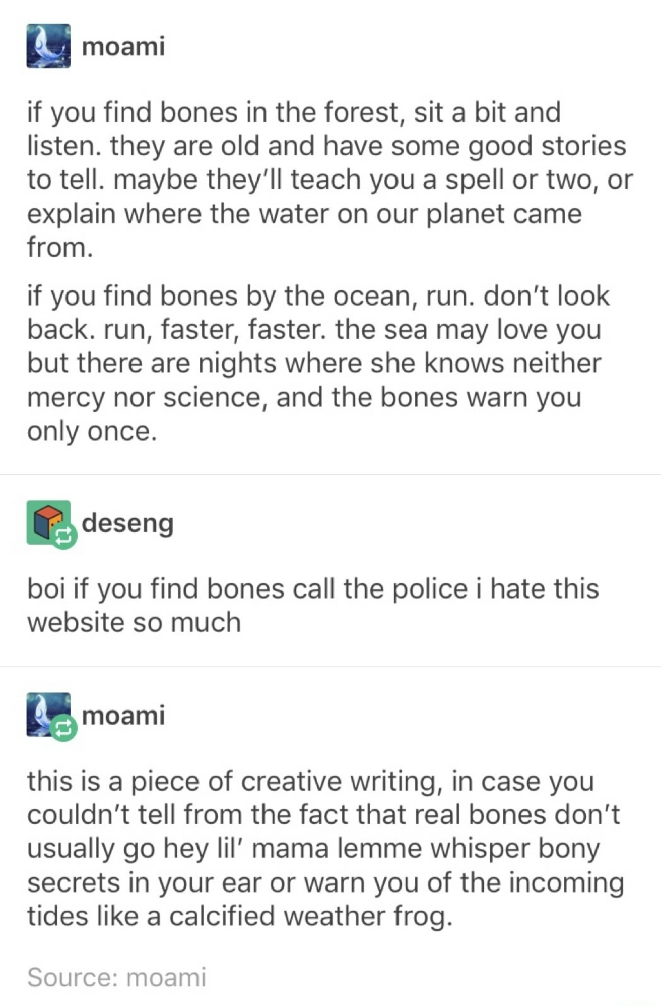 ZTE Blade L6 - moami if you find bones in the forest, sit a bit and listen. they are old and have some good stories to tell. maybe they'll teach you a spell or two, or explain where the water on our planet came from. if you find bones by the ocean, run. d