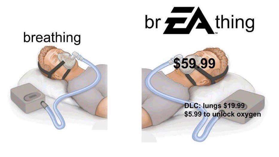 ea memes - br EAthing breathing $59.99 Dlc lungs $19.99 $5.99 to unlock oxygen