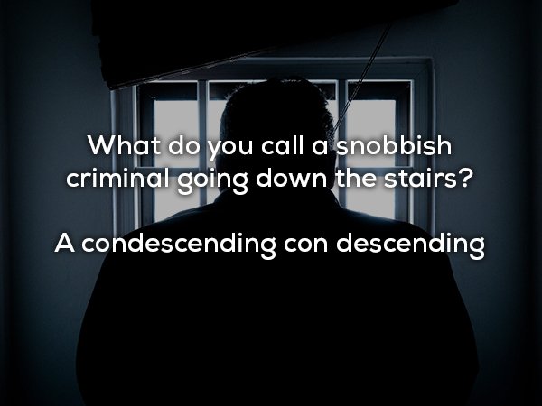 dad jokes - Book - What do you call a snobbish criminal going down the stairs? A condescending con descending