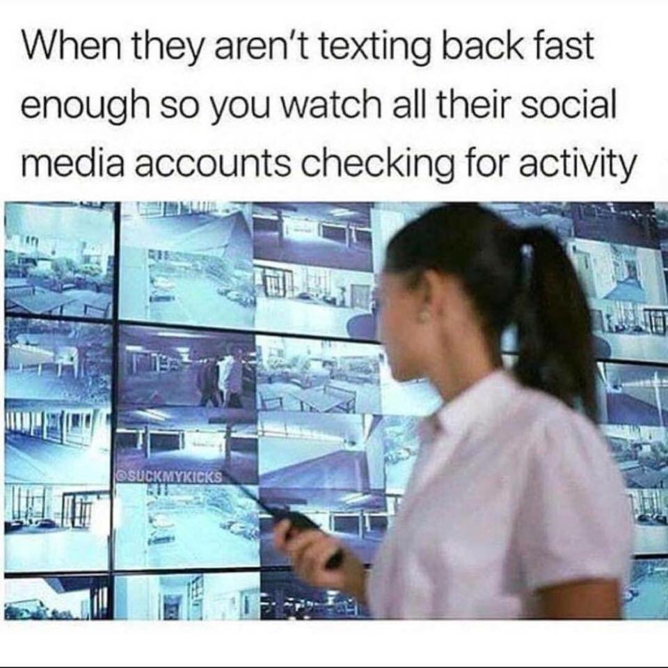 meme Joke - When they aren't texting back fast enough so you watch all their social media accounts checking for activity Suckmykicks