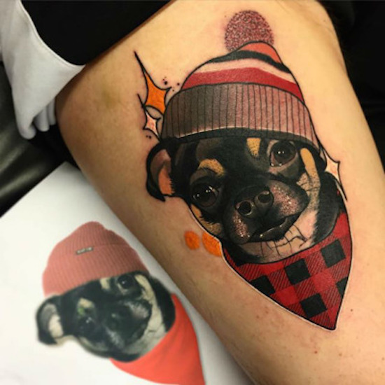 tattoo art dog with hat tattoo