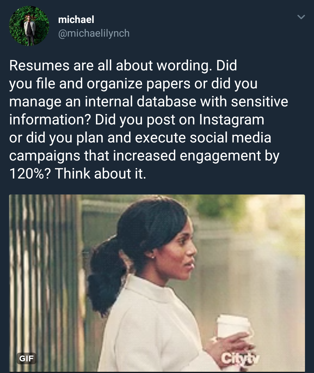 media - michael Resumes are all about wording. Did you file and organize papers or did you manage an internal database with sensitive information? Did you post on Instagram or did you plan and execute social media campaigns that increased engagement by 12