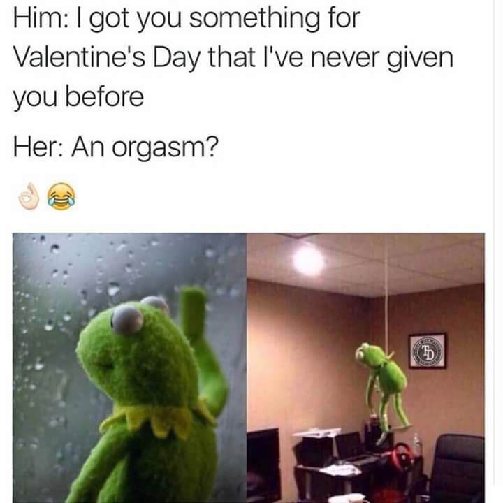 hanging meme - Him I got you something for Valentine's Day that I've never given you before Her An orgasm?