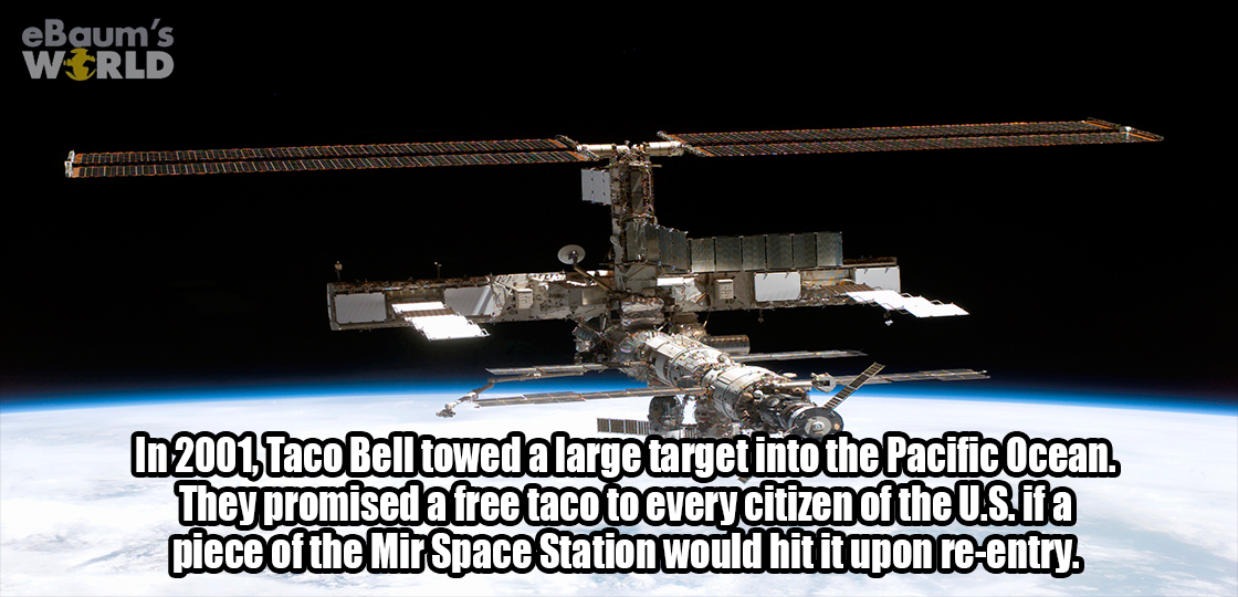 helicopter rotor - eBaum's World In 2001 Taco Bell towed a large target into the Pacific Ocean. They promised a free taco to every citizen of the U.S. ita piece of the Mir Space Station would hit it upon reentry.
