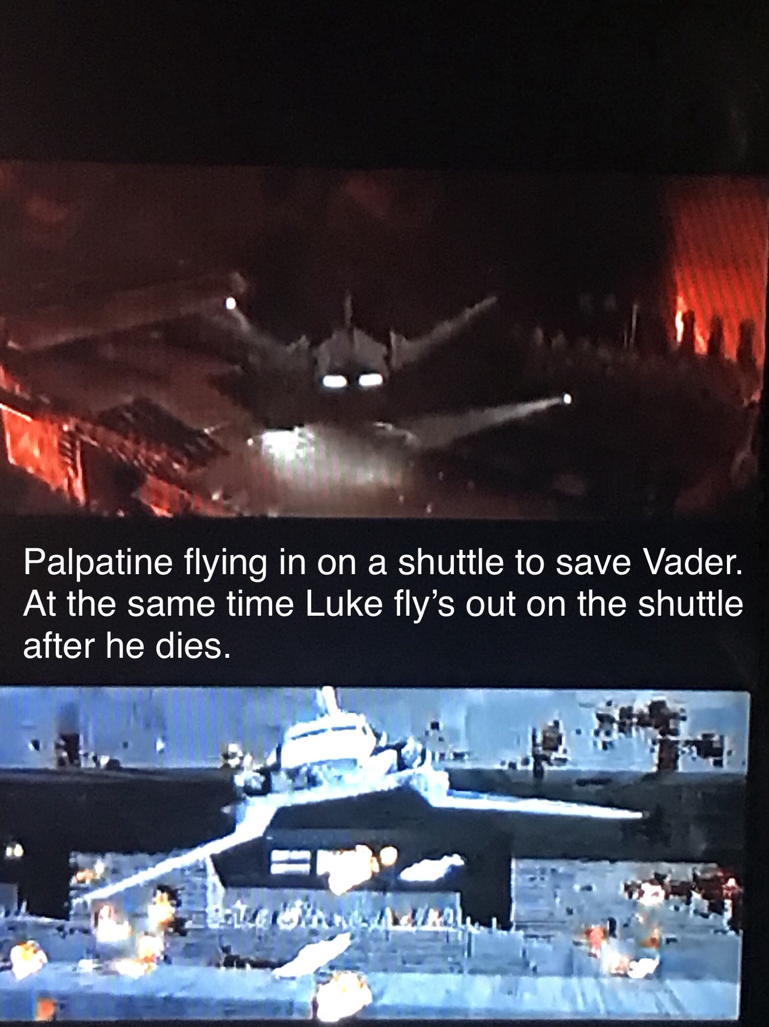 computer wallpaper - Palpatine flying in on a shuttle to save Vader. At the same time Luke fly's out on the shuttle, after he dies.