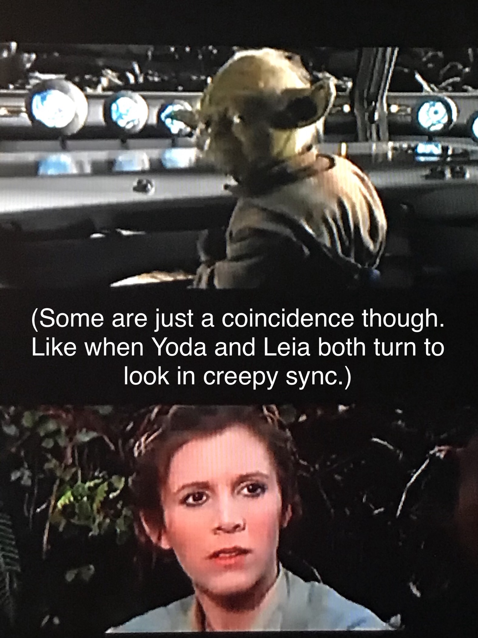photo caption - Some are just a coincidence though. when Yoda and Leia both turn to look in creepy sync.