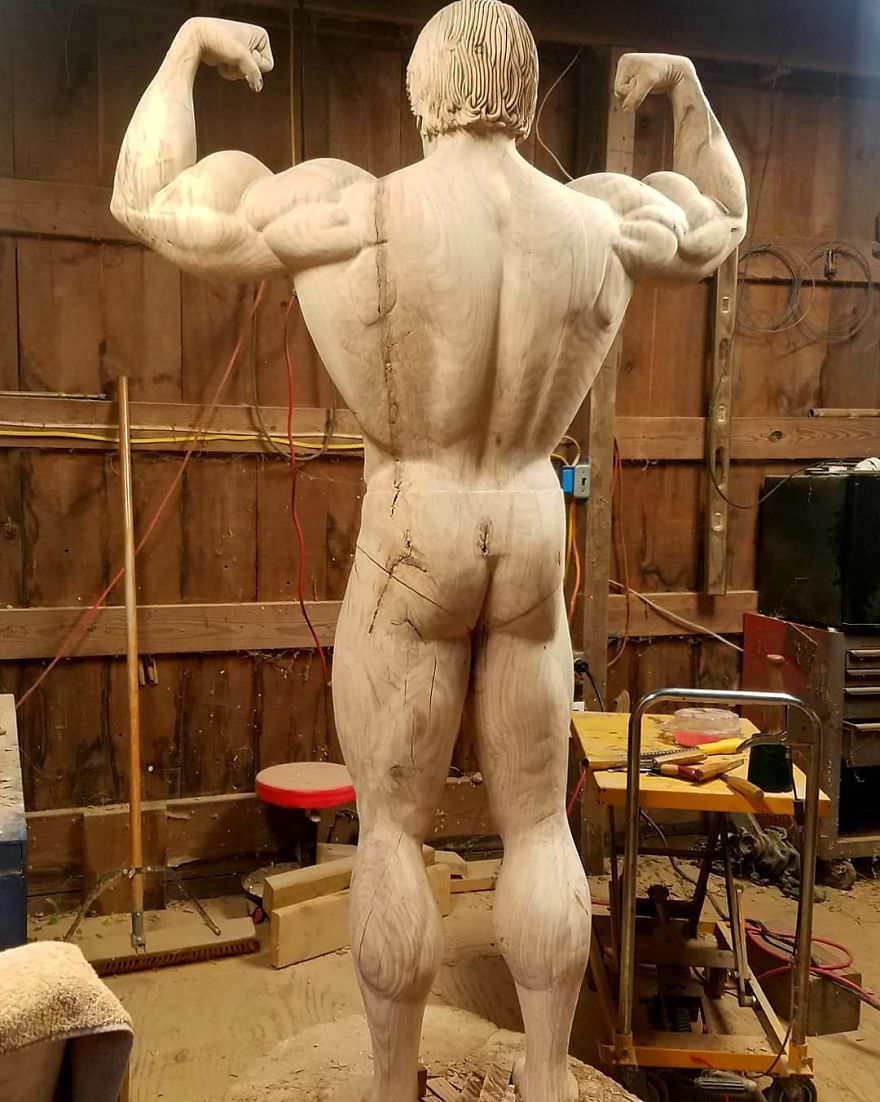 James O’Neal's Wood Statue Of Arnold Schwarzenegger From The End To The Beginning