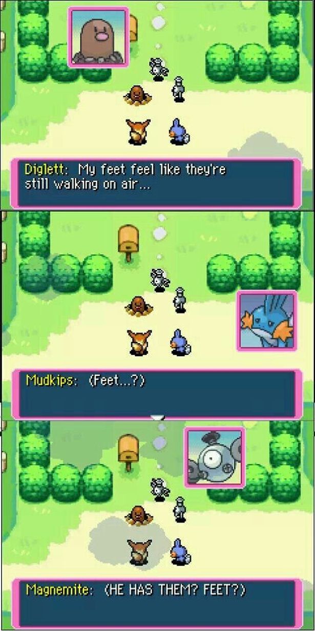 pokemon mystery dungeon memes - Diglett My feet feel they're still walking on air... Mudkips Feet...? Magnemite