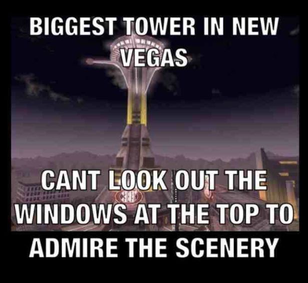 Fallout - Biggest Tower In New Vegas Cant Look Out The Windows At The Top To Admire The Scenery