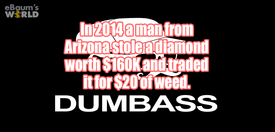 graphic design - eBaum's World In 2014aman from Arizona stole a diamond worth $. and traded it for $20 of weed. Dumbass
