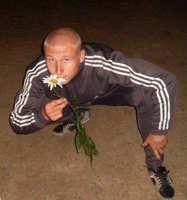 Russian people - europeans squatting in tracksuits