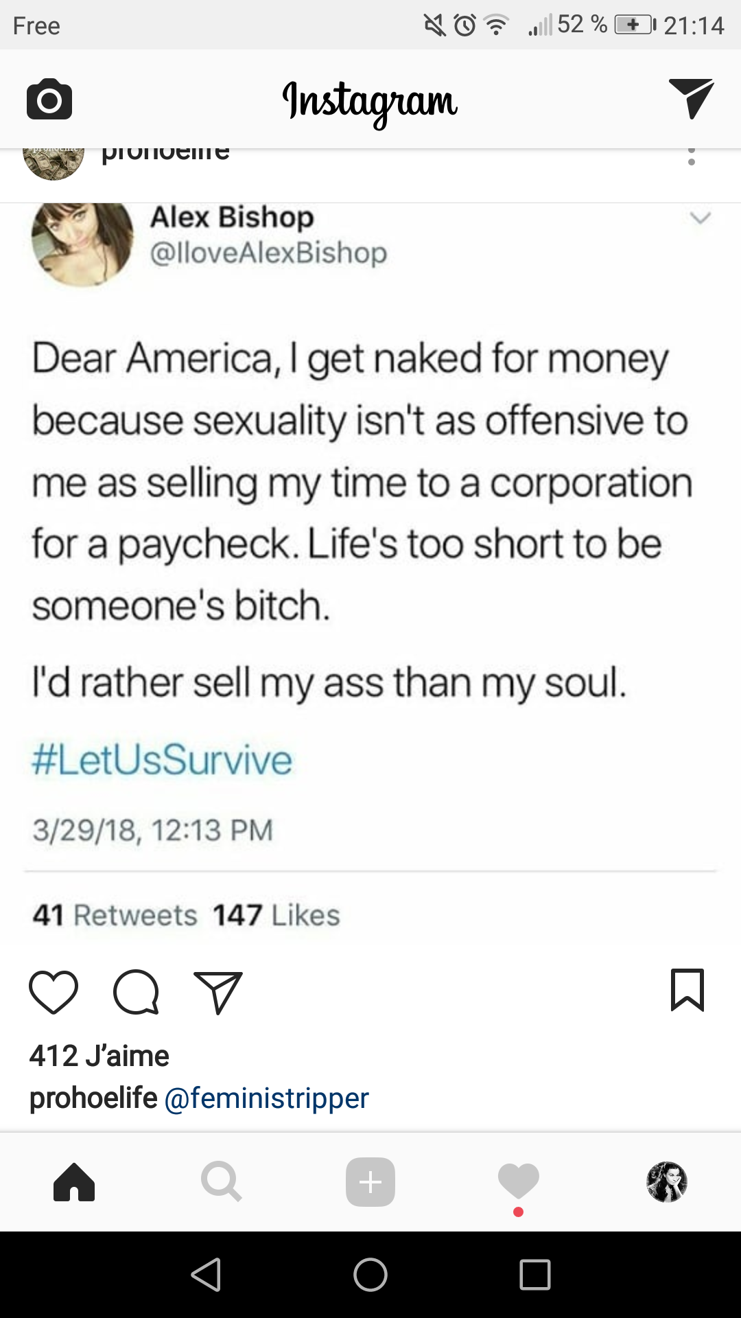 meme -  tweet about reasons to work in the sex industry
