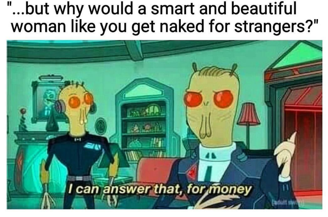meme - rick and morty meme about getting why people work in the sex industry