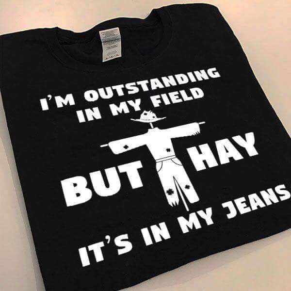 memes - t shirt - I'M Outstanding In My Field But Hay It'S In My Jeans