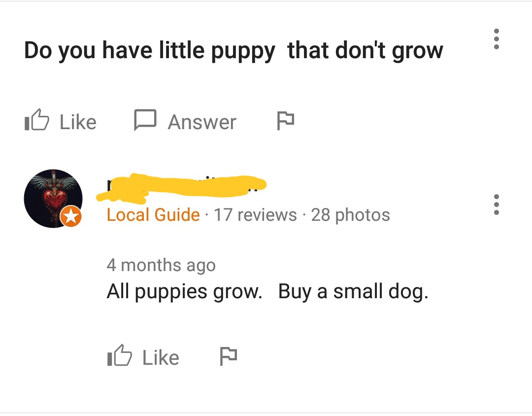 diagram - Do you have little puppy that don't grow Answer wer Local Guide 17 reviews 28 photos 4 months ago All puppies grow. Buy a small dog. Id