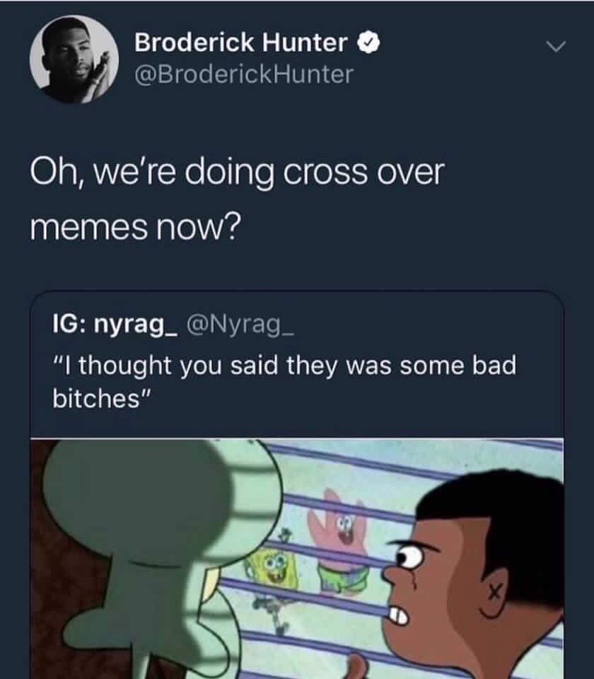 meme kid grounded meme - Broderick Hunter Oh, we're doing cross over memes now? Ig nyrag_ "I thought you said they was some bad bitches"