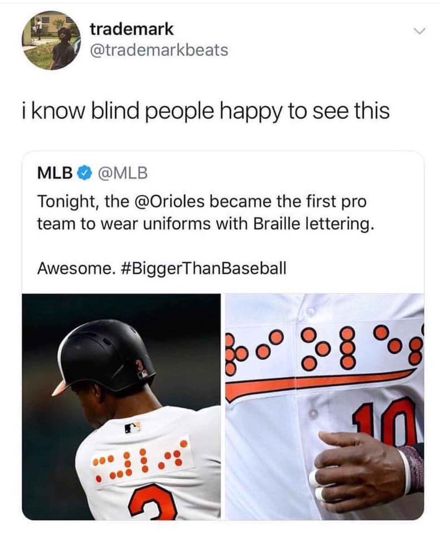 meme braille memes - trademark i know blind people happy to see this Mlb Tonight, the became the first pro team to wear uniforms with Braille lettering. Awesome.