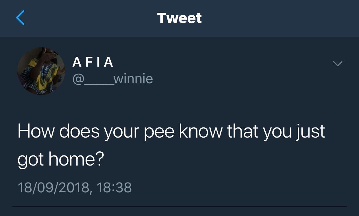 meme presentation - Tweet Afla How does your pee know that you just got home? 18092018,