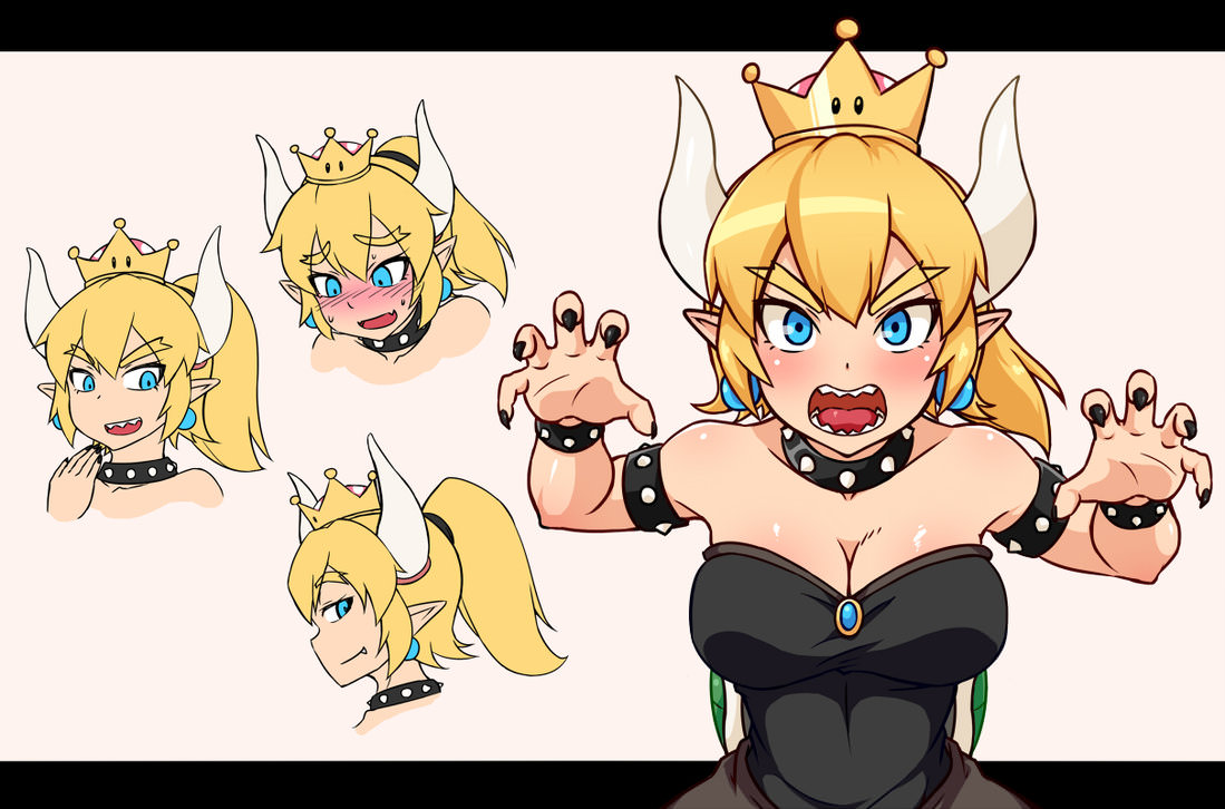 Various sketches of Bowsette with different expressions