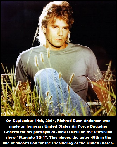 photo caption - On September 14th, 2004, Richard Dean Anderson was made an honorary United States Air Force Brigadier General for his portrayal of Jack O'Neill on the television show "Stargate Sg1". This places the actor 49th in the line of succession for