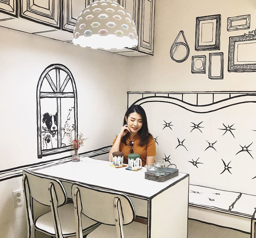 You can feel like in a cartoon yourself and drink a coffee in this unusual cafe.