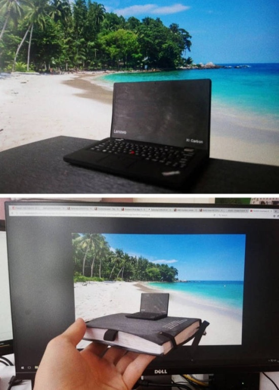 Laptop on the beach. Laptop not on a beach.