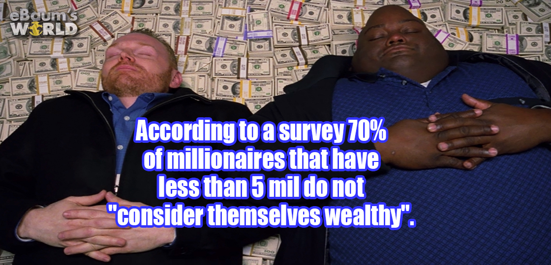 official - TeBdums WRld According to a survey 70% of millionaires that have less than 5 mil do not "consider themselves wealthy".