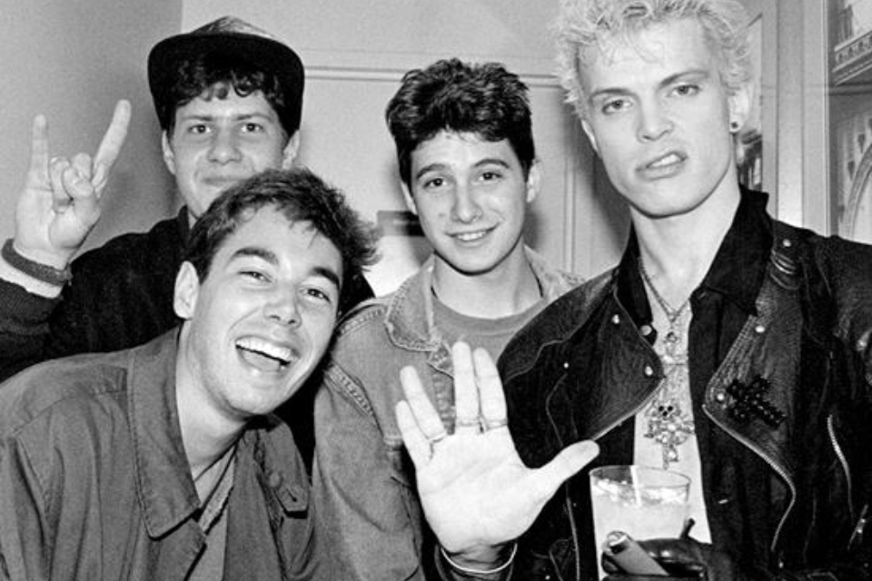 Billy Idol with the Beastie Boys in NYC, 1986.