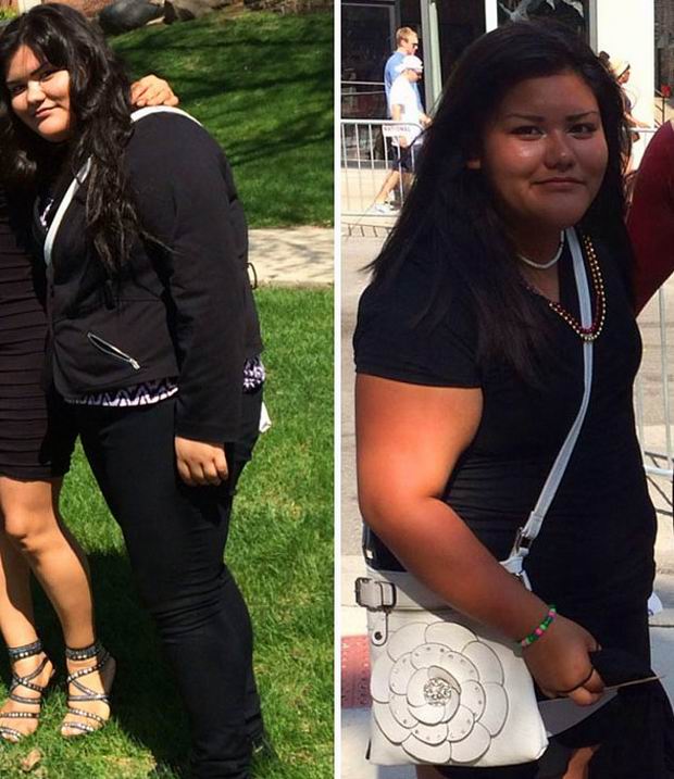 Esbeidy Barrera, from Chicago, now weighs 144lbs and uses her Instagram page to document her ongoing body transformation, as well how she's still working towards her goal of losing 88lbs and inspire others struggling with their weight.

She says she works out twice a day when work doesn't get in her way, waking up at 5am everyday to go to the gym, then going to school at 8am before going to work until 11pm.