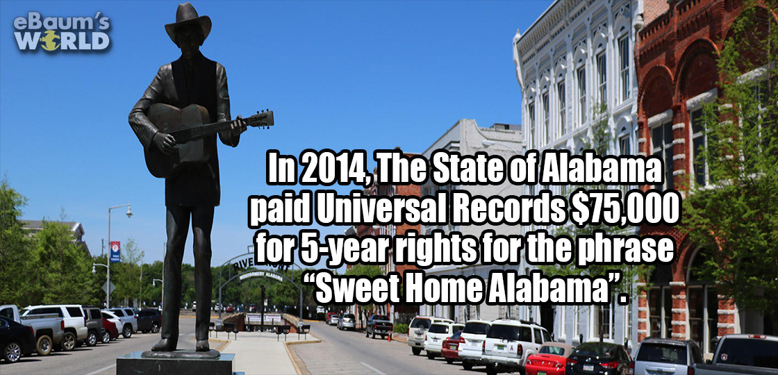 funny - eBaum's World In 2014, The State of Alabama paid Universal Records $75,000 for 5year rights for the phrase Sweet Home Alabama".