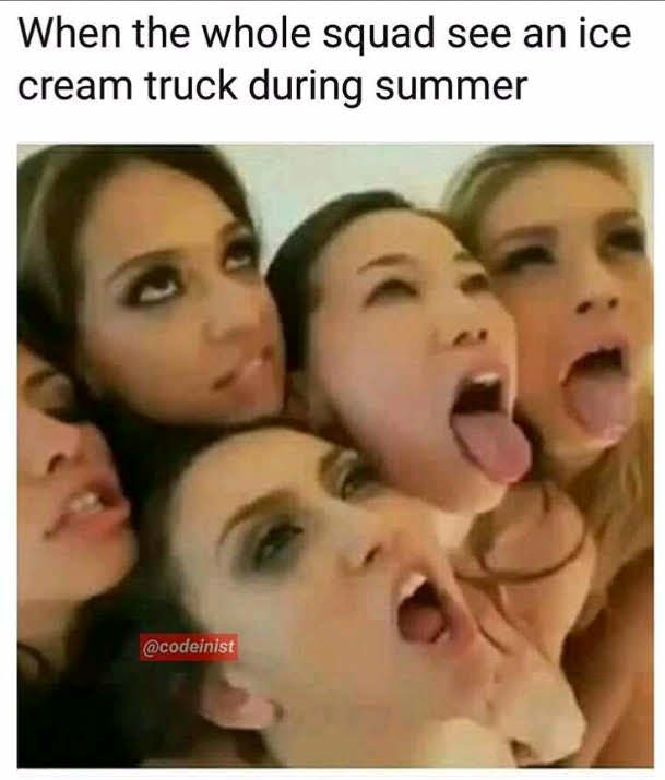 porn memes 2019 - When the whole squad see an ice cream truck during summer