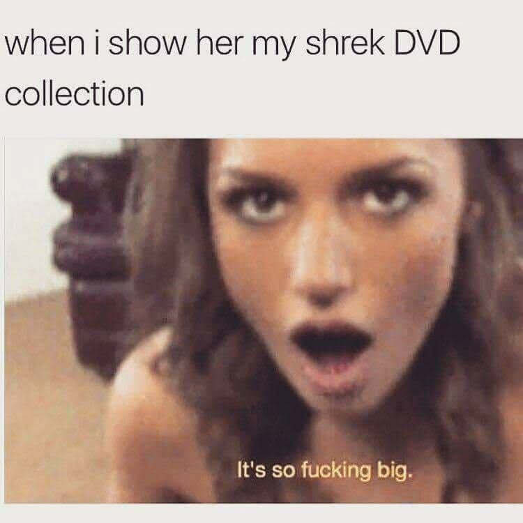 show her my shrek dvd collection - when i show her my shrek Dvd collection It's so fucking big.