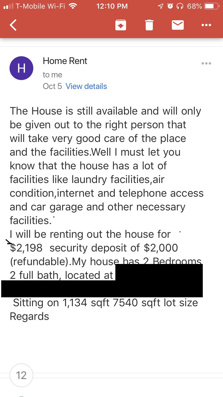 screenshot - 1 TMobile WiFi Don 68% Home Rent to me Oct 5 View details The House is still available and will only be given out to the right person that will take very good care of the place and the facilities.Well I must let you know that the house has a 