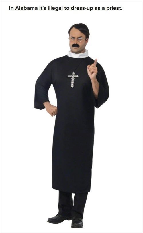priest outfit - In Alabama it's illegal to dressup as a priest.