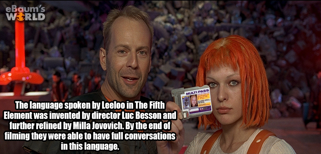 fifth element facebook cover - eBaum's World The language spoken by Leeloo in The Fifth Element was invented by director Luc Besson and further refined by Milla Jovovich. By the end of filming they were able to have full conversations in this language.
