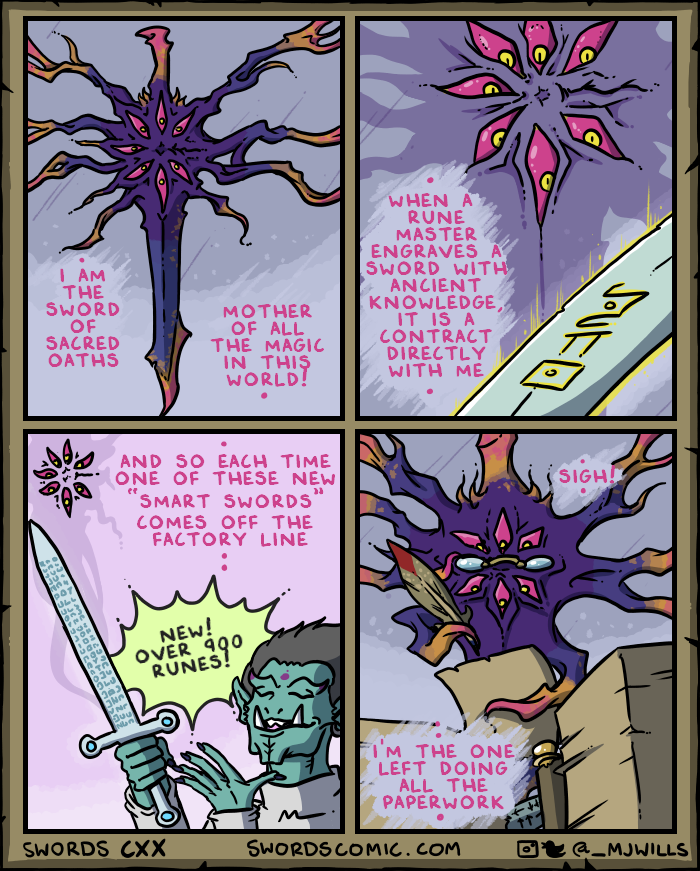 swordscomic sword of unspeakable darkness - Lam The Sword When A Rune Master Engraves A Sword With Ancient Knowledge It Is A Contract Directly With Me Sacred Oaths Mother Of All The Magic In This World! Sigh And So Each Time One Of These New "Smart Swords