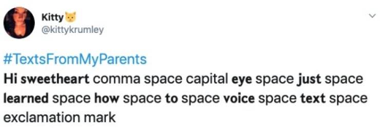 diagram - Kitty MyParents Hi sweetheart comma space capital eye space just space learned space how space to space voice space text space exclamation mark