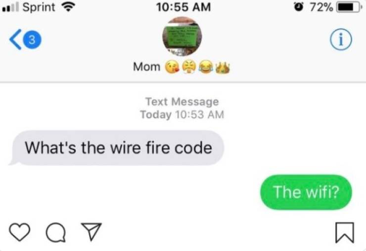diagram - .. Sprint ? 0 72% Mom Text Message Today What's the wire fire code The wifi? Q7