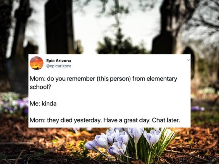 landscape cemetery flowers - Epic Arizona Mom do you remember this person from elementary school? Me kinda Mom they died yesterday. Have a great day. Chat later.