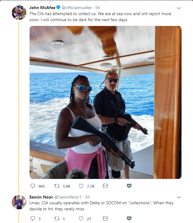 John McAfee tried so sound like a tough guy fighting off waves of agents, but someone immediately told him his bullshit wasn't adding up.