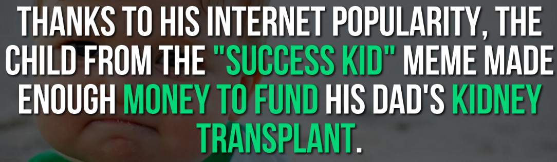 human behavior - Thanks To His Internet Popularity, The Child From The "Success Kid" Meme Made Enough Money To Fund His Dad'S Kidney Transplant.