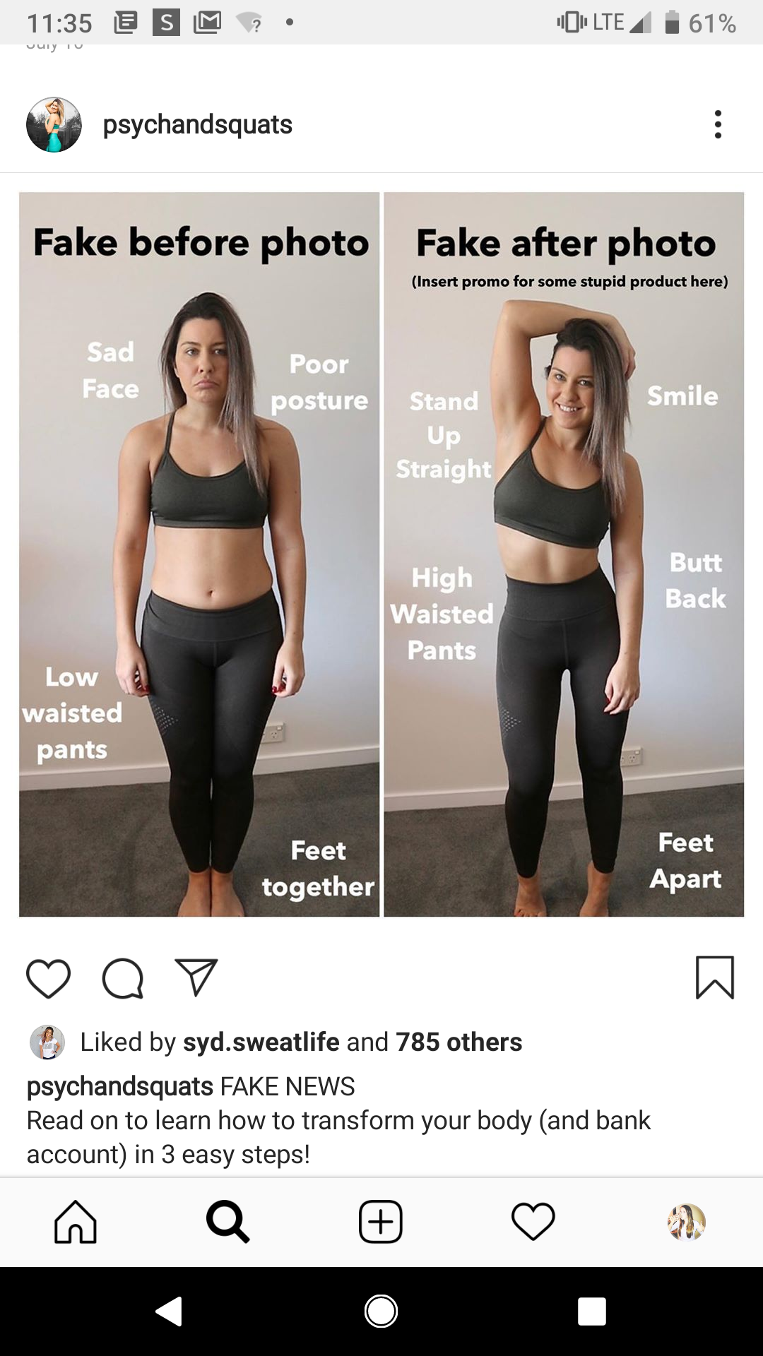 Fake before photo Fake after photo Sad Face Poor posture Smile stand Up Straight Butt Back High Waisted Pants Low waisted pants Feet together Feet Apart