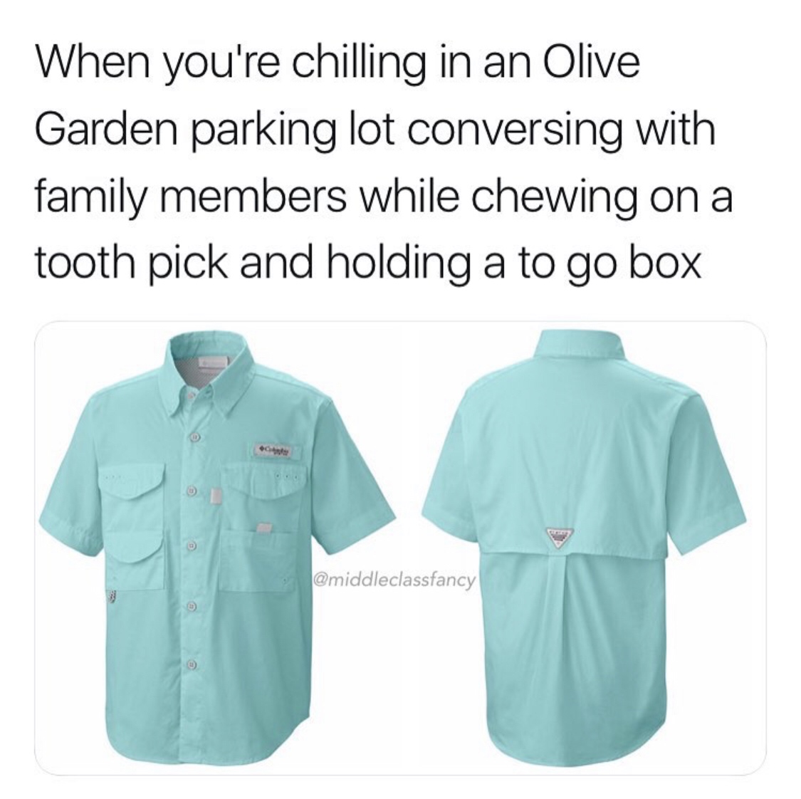 sleeve - When you're chilling in an Olive Garden parking lot conversing with family members while chewing on a tooth pick and holding a to go box