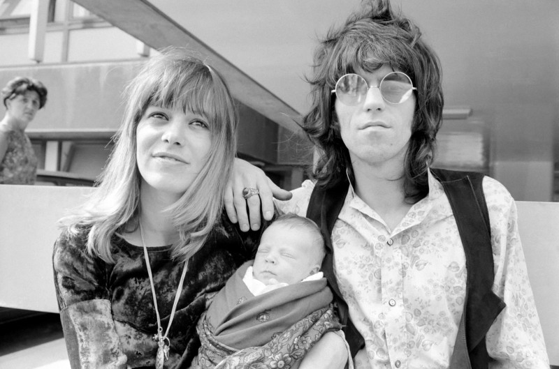 August 18 1969. Keith Richards and Anita leave a hospital where their son was born.