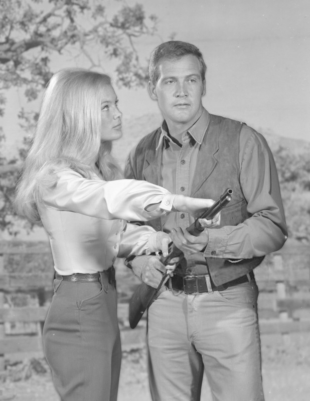 August 20 1969. Linda Evans and Lee Majors on the set of The Big Valley.