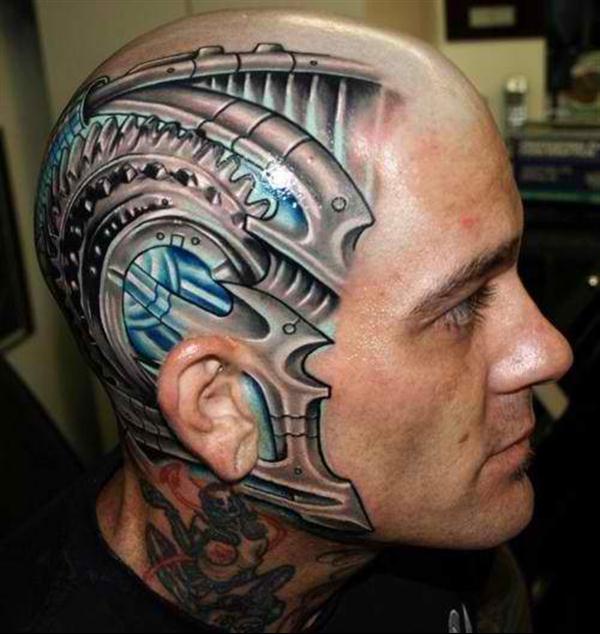 biomechanical head tattoo