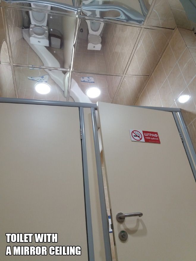 dumbest design mistakes - 1000 Toilet With A Mirror Ceiling
