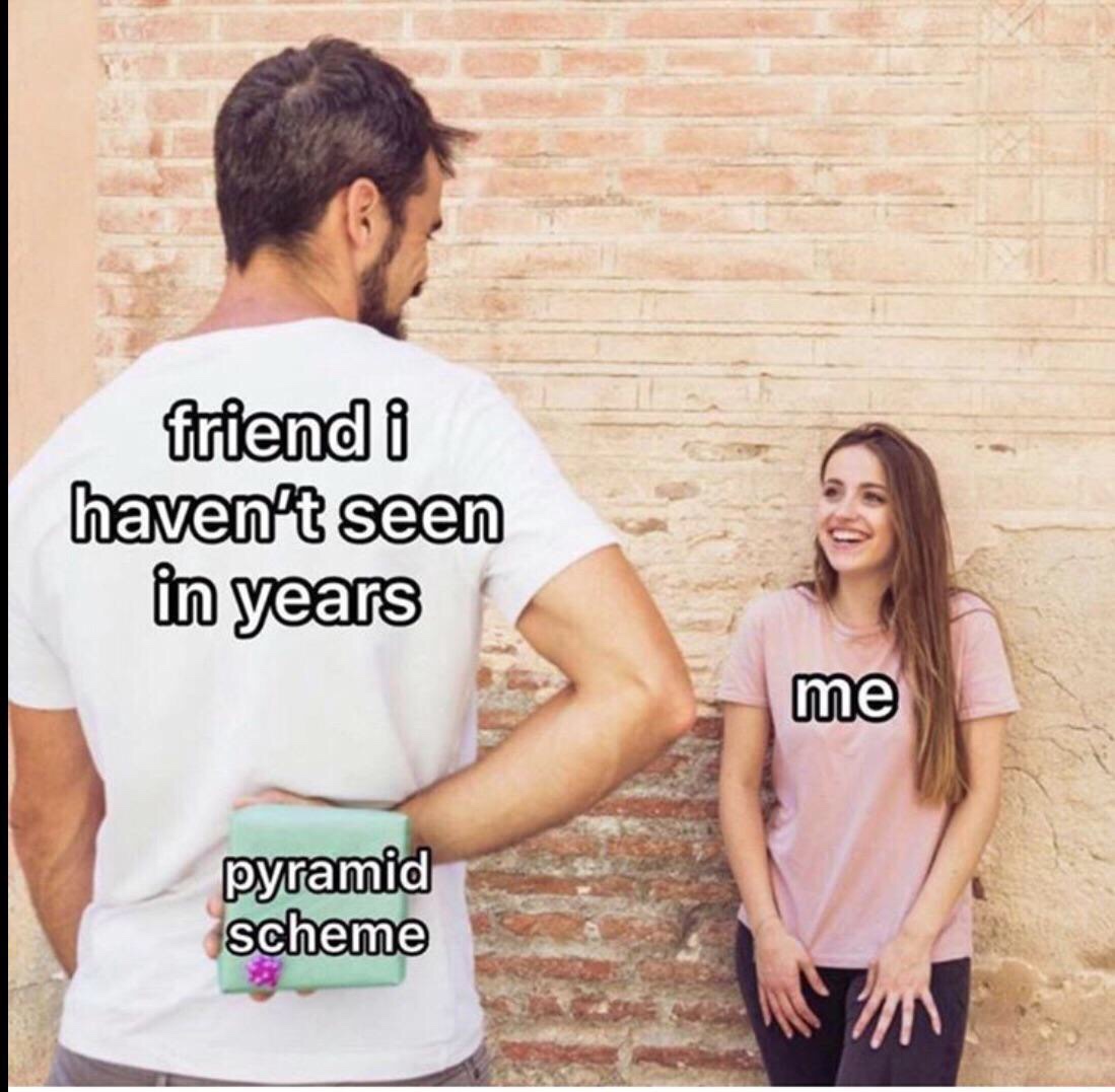 pyramid scheme meme - friend i haven't seen in years me pyramid scheme